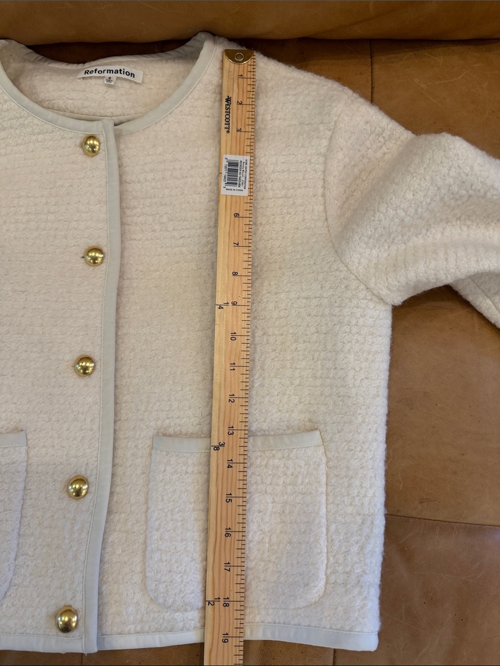 Reformation Dale Cropped Jacket Cream Bouclé Button Jacket - Picture 9 of 12